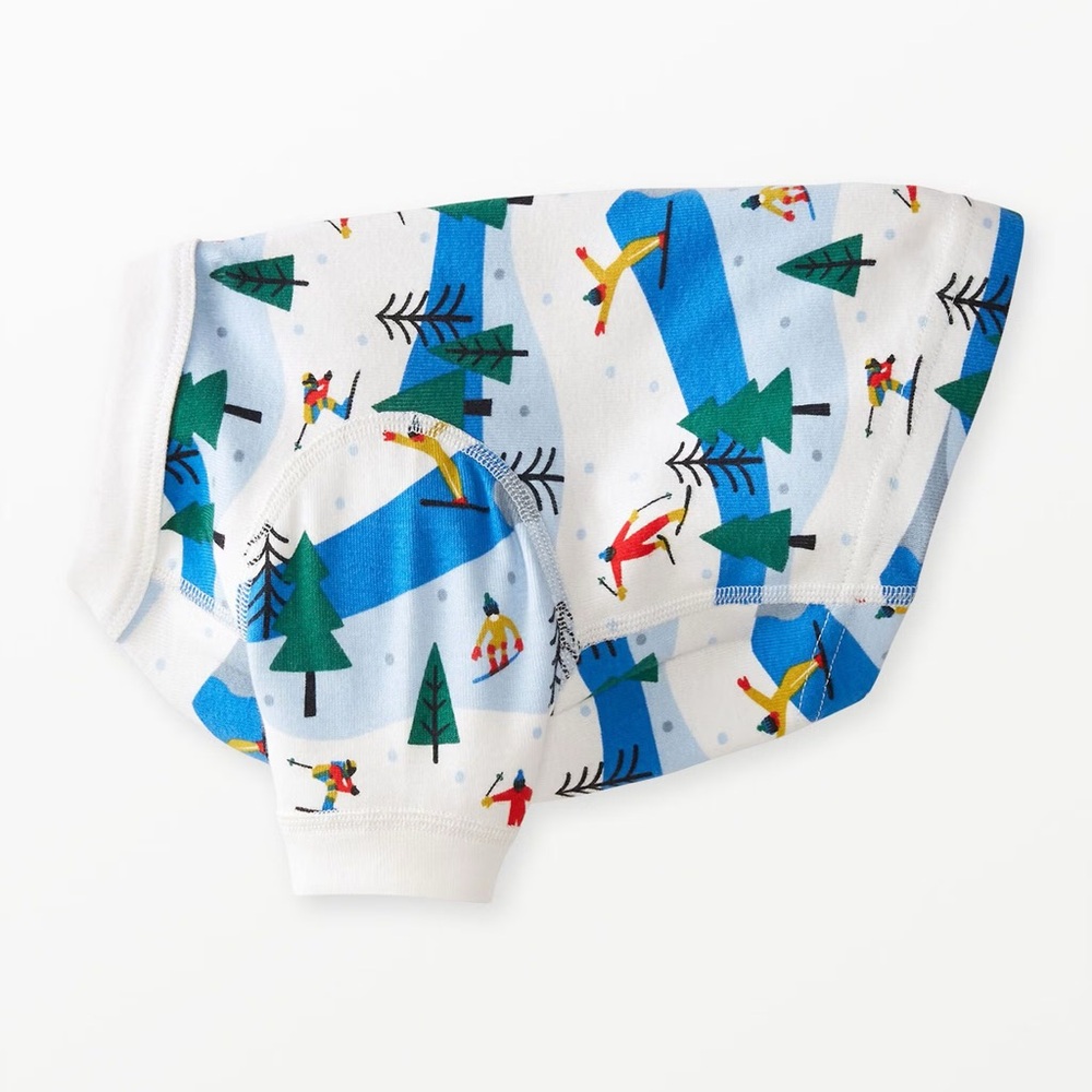 Hanna Andersson Dog Ski Slope Pajama Shirt XL Winter Scene White Blue Organic